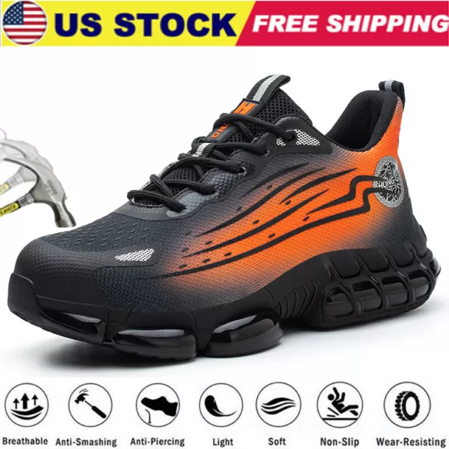 Men's Work Boots Fashion Safety Shoes Steel Toe Boots Breathable Hiking Shoes US