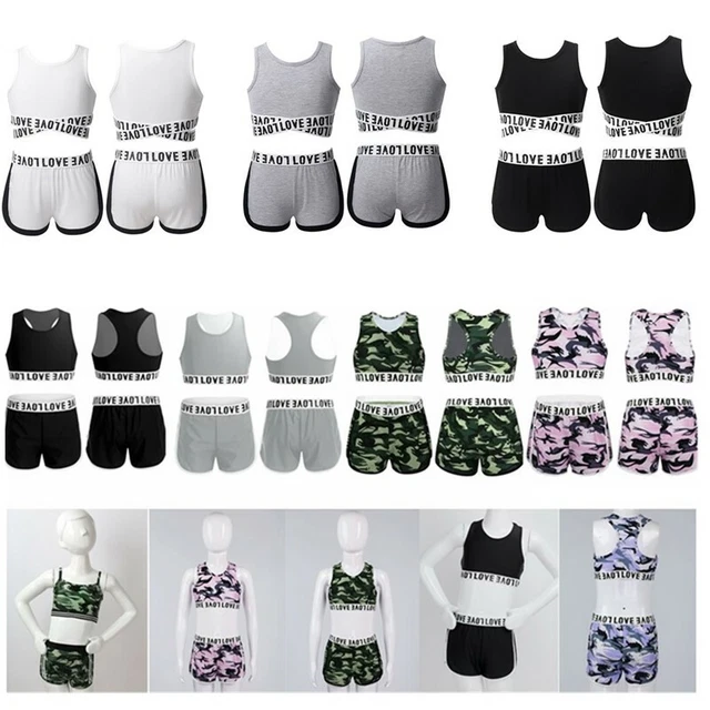 Girls Gymnastic Sport Dance Workout Outfit Crop Tank Top Booty Shorts Costume