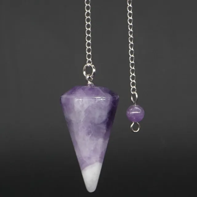 Natural Gemstone Amethyst Crystal Bonded Pendulum Healing Reiki Dowsing Tool