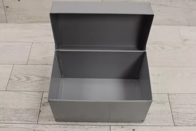 Vintage Metal Hinged File Indext Recipe Card Box - Gray - 5" x -3.5" x 3" -Used