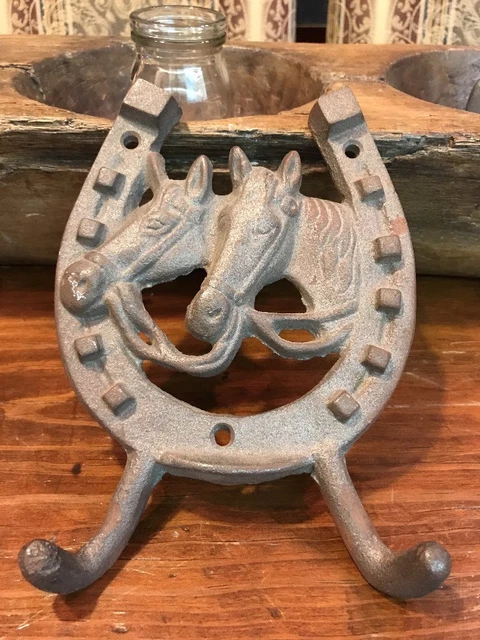 Heavy Duty Cast Iron Horse Head Wall Mounted Double Hat Coat Briddle Tack Hook