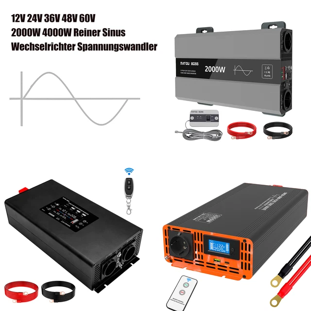 2000W Reiner Sinus-Spannungswandler, DC 12V / 24V / 48V Auf AC 220V Wechselrichter Für Fahrzeuge
