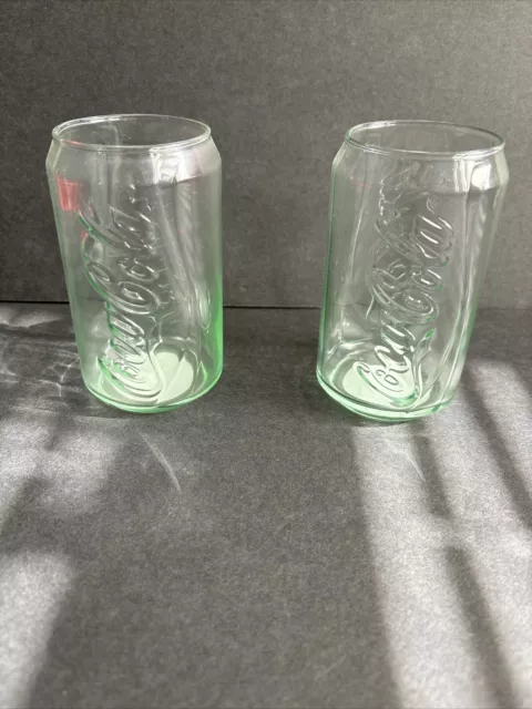 Coca-Cola Clear Glass Green Tint Can Shaped Glasses Set Of 2