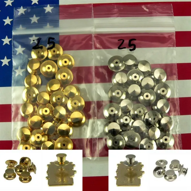 25 Locking Flathead Pin Keeper Backs Gold Chrome Military Disney Biker Police