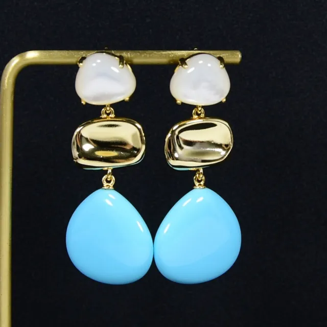 Blue Turquoise Triangle Shape Dangle Cz Beads Wedding Studs Earrings Jewelry