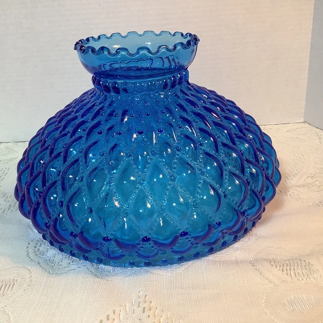 10" Fitter Blue Glass Diamond Quilted Student Lamp Shade w/ Crimp Top