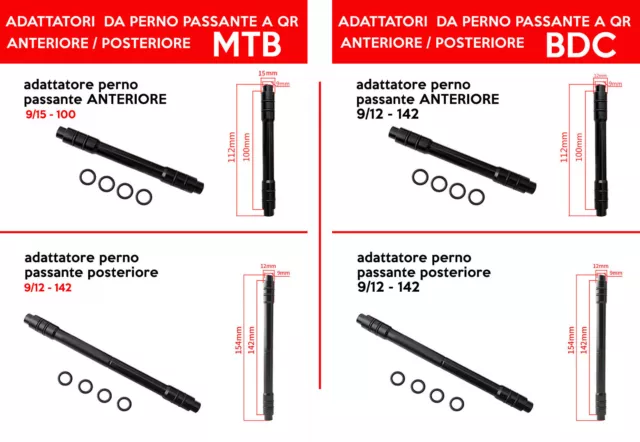 adattatori da  perno passante a qr anteriore e posteriore MTB  e BDC