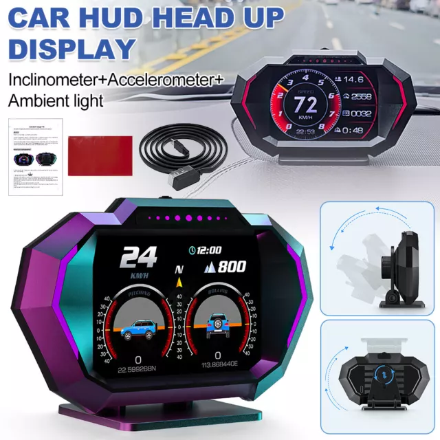 OBD2 GPS HUD Gauge Head Up Car Digital Display Speedometer Turbo RPM Alarm Temp