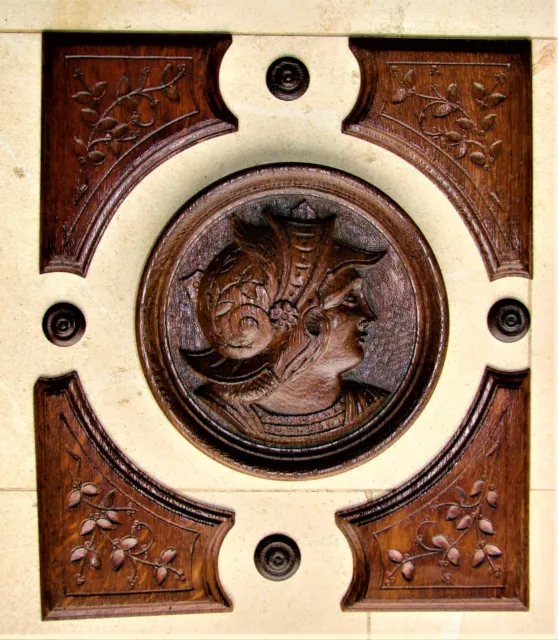 Antique French Medallion In Oak Wood Hand Carved 19th