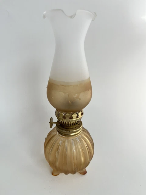 Vintage 1960's amber 3 Footed Clear Frosted 8”  Kerosene Oil Lamp