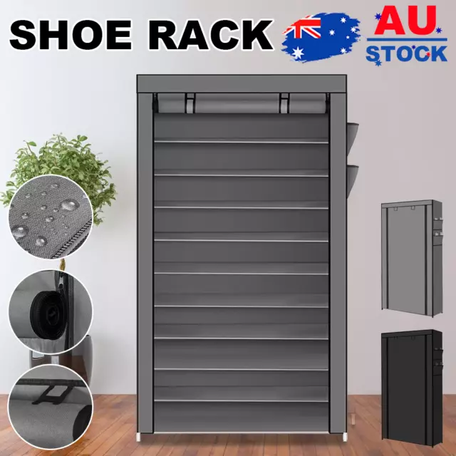 10 Tiers Shoe Rack Cabinet Storage Cover Shelf Organiser 50 Pairs Stand Wardrobe