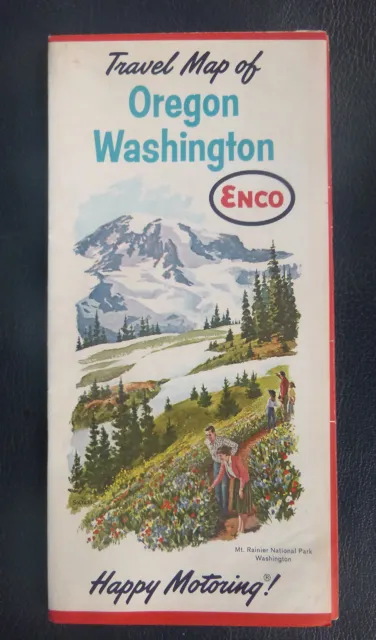 1963  Oregon Washington road map  Enco gas Mt. Rainier National Park cover