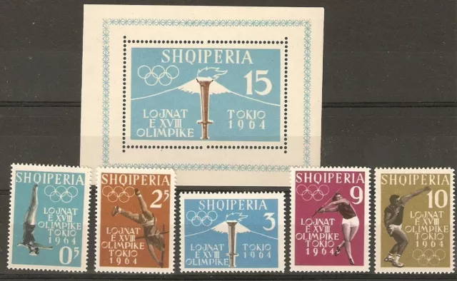 Albania Albanien Albanie 1962 Tokyo Olympic MiNr 657 A - 661 A + Block 8 A MNH**