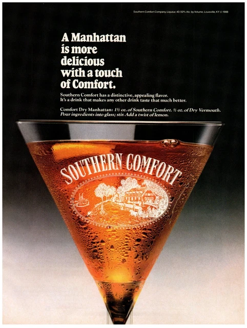 Southern Comfort Manhattan Delicious Vintage Print Advertisement 8x11" 1989