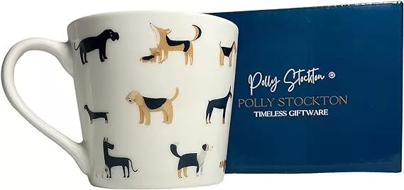 Polly Stockton - Animal Mug Gift set, Dashing Dogs Design, New Bone China. 400ml 2