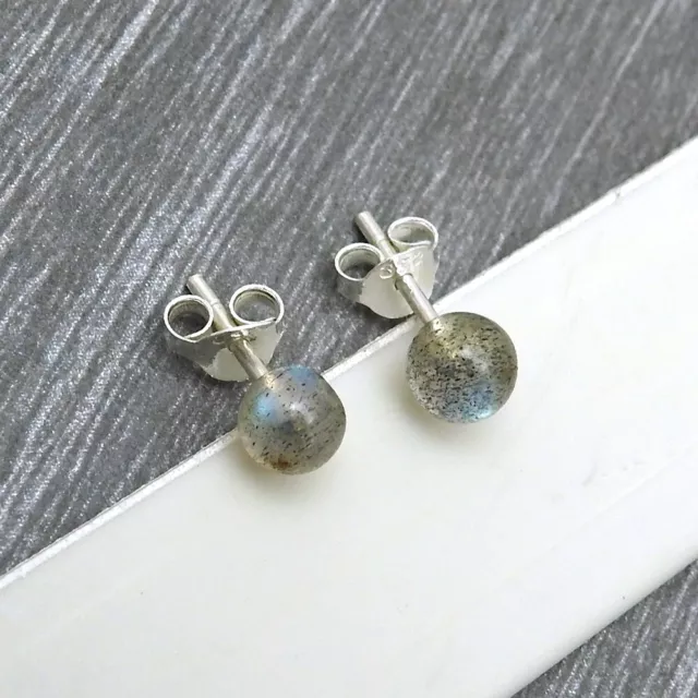 Geschenk für Damen Ohrstecker 925 Silber Natürlich Labradorite Edelstein X10