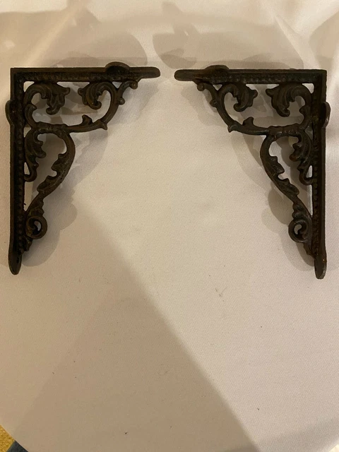 2 scroll Black Cast Iron WALL BRACKETS CORNER PLANT HANGERS shelf support brace