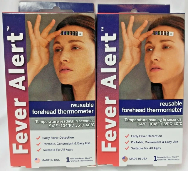 2 Fever Alert Reusable Forehead Thermometer Strips Made in USA