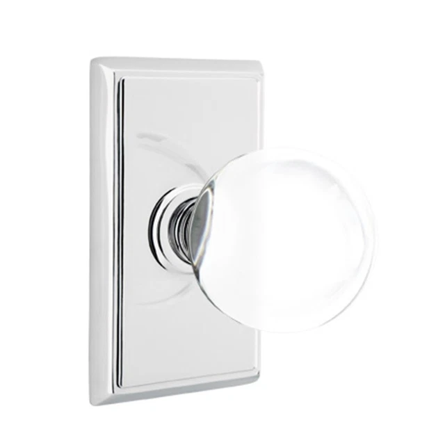 Emtek Bristol Crystal Door Knob Privacy Set Rectangular Rosette Polished Chrome
