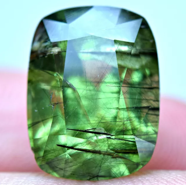 10.40 CT Ultra Rare Natural Full OF Rutiled inside Peridot Top Cut Gemstone@PAK