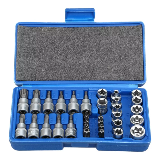 Torx Star Socket & Bit Set Male Female E & T Sockets with Torx Bits + Case 34pcs