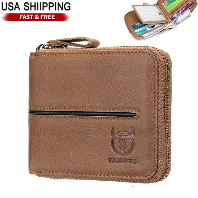 Mens Genuine Leather Wallet Credit Card Holder Wallets Zipped Around RFID Purse