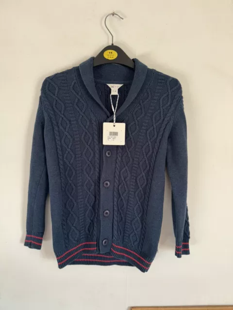 Crew Clothing Company Boys Junior Navy Cable Knit Jumper / Cardigan Age 7-8 BNWT