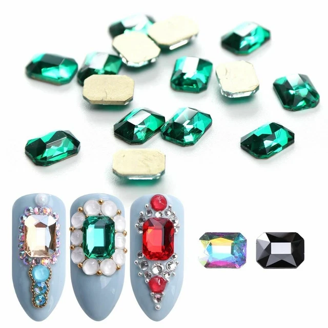 10pcs Nail Rhinestones Rectangle Flat Back Crystal Shiny 3D Strass Gem Stone Man
