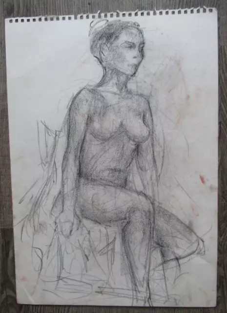 Etude "Femme nue-jeune homme" en crayon sur papier non signée 30 x 42 cm (17.18)