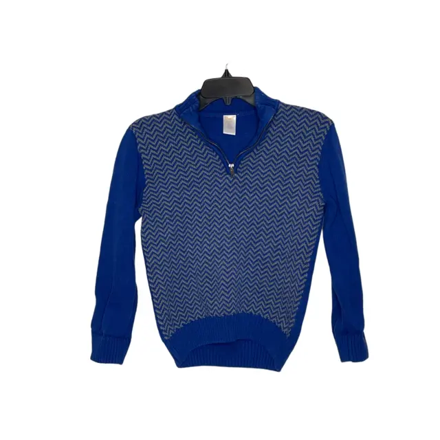 Gymboree Boys 1/4 Zip Pullover Sweater Size Medium (7-8) Blue With Gray Zig Zag