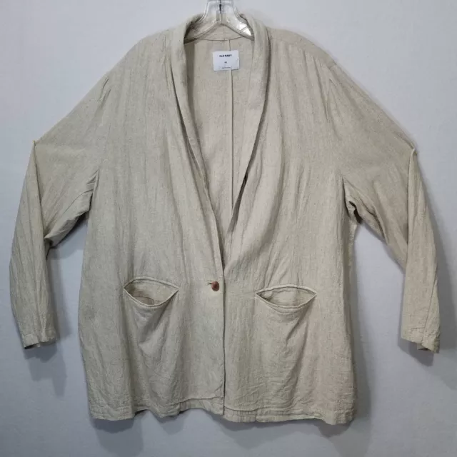 Old Navy Linen Blazer Women's Size 2XL Beige Regular Long Sleeve