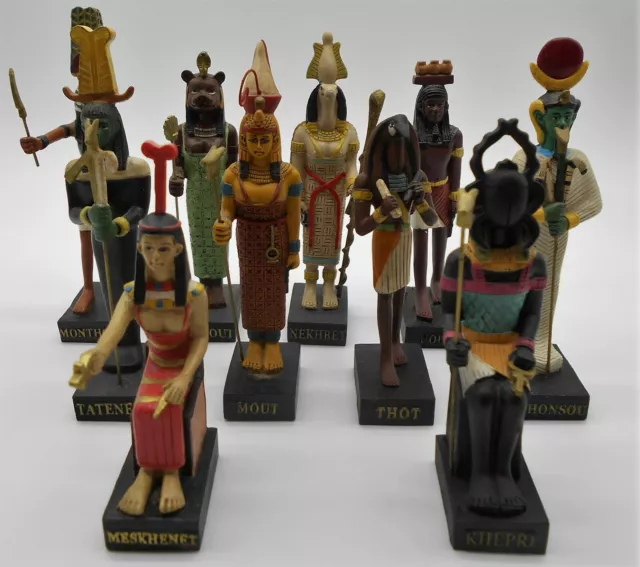 Égypte : Lot De 10 Figurines Égyptienne En Résine Thot Noun Mout Nekhbet Kheprj