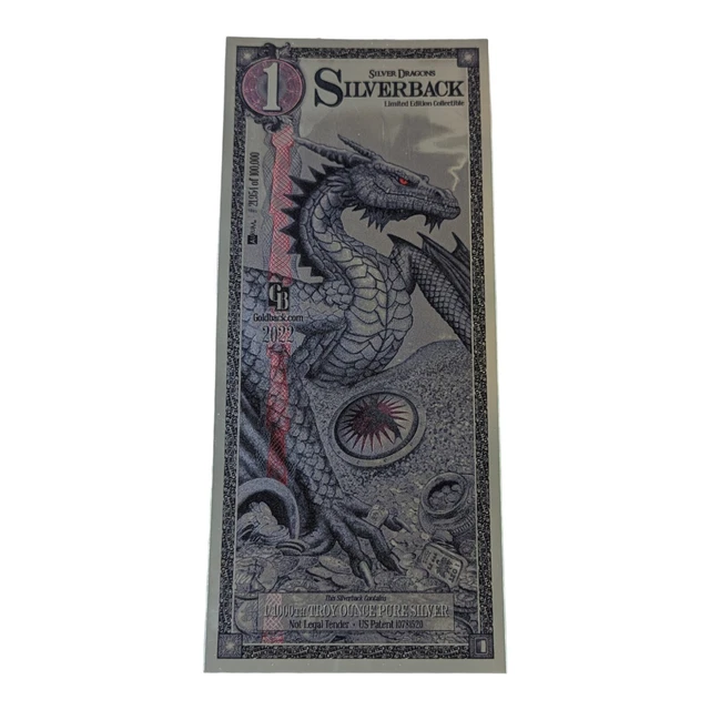 1 SILVER DRAGON Silverback Note Limited-Ed. 1/1000 Troy Oz Silver .999 ...