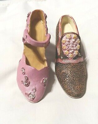 Lot of 2 Collectible Decorative Ornate Old Fashioned Ladies miniature Shoes