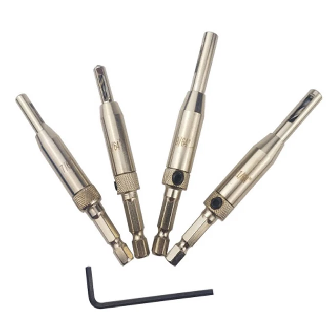 4x HSS Self Centering Hinge Drill Bits Set Door Cabinet 5/64" 7/64" 9/64" 11/-wf
