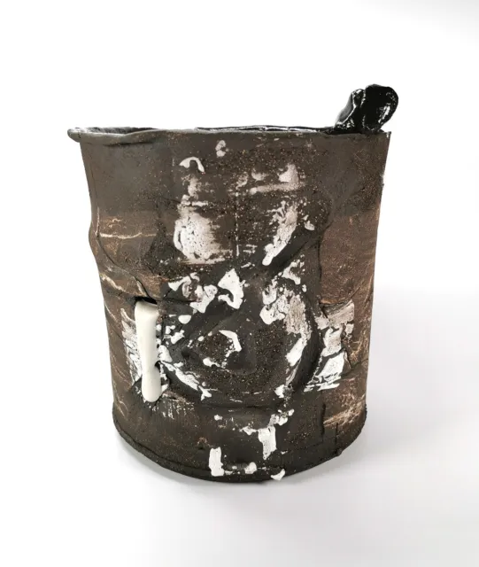 RARE Large 28cms Glen Wild Studio Pottery Tenmoku Stoneware Vessel Shino Pours