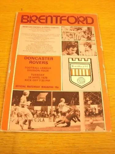 18/04/1978 Brentford v Doncaster Rovers . Item In very