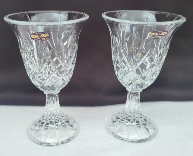 2  Vintage Crystal Cristal DePlomb 24 % Lead Wine Glasses Goblets  12 oz   HEAVY