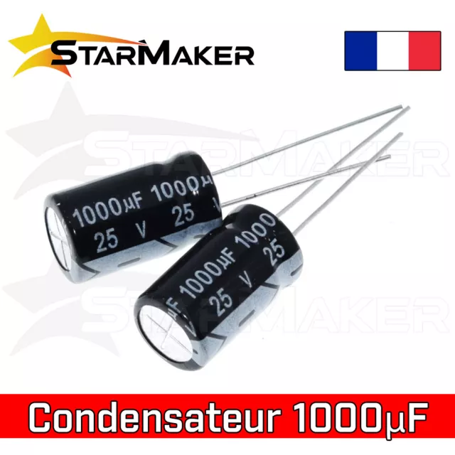 Condensateur chimique électrolytique 1000uF 25V - 10x17mm - 1 à 10pcs