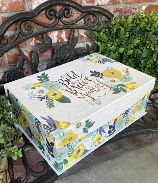 Decorative Keepsake Box; Distressed Wood Look; Floral Design/Inspirational Words