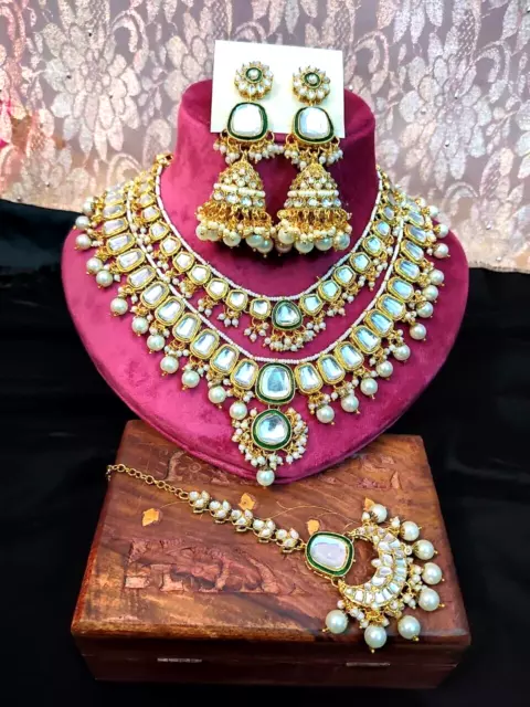 Indian Bollywood Gold Plated Kundan Choker Bridal Necklace Earrings Jewelry Set