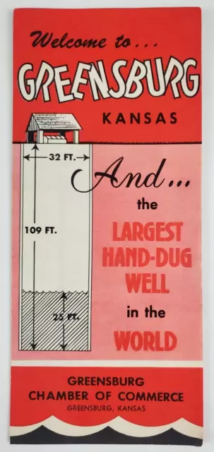 1960s Greensburg Kansas KS World's Largest Hand Dug Well Vintage Travel Brochure