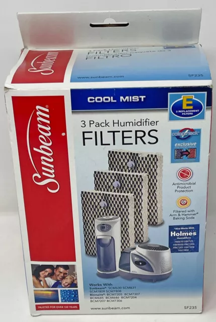 Sunbeam SF235 Holmes E Cool Mist Humidifier Replacement Filters NEW Pack of 3