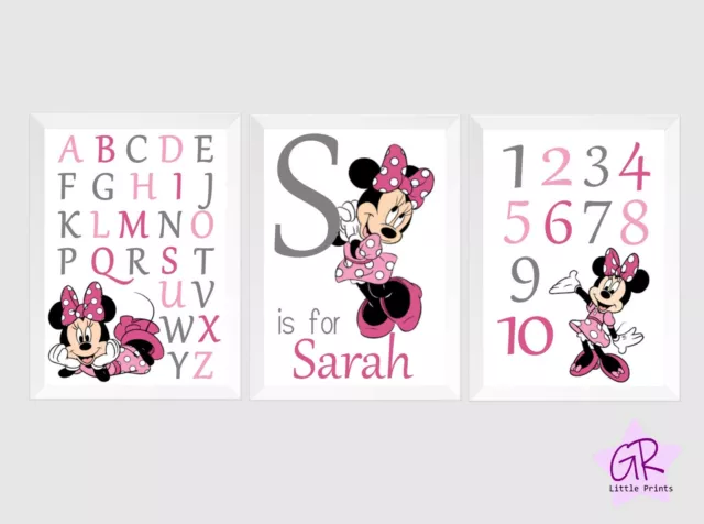 Personalised Kids Alphabet 3 Print Set with name- Minnie Mouse Digital Printable