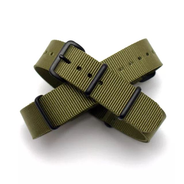 Army Green / Black PVD Nato / Nylon Watch Strap: widths 18mm, 20mm, 22mm (FL191)