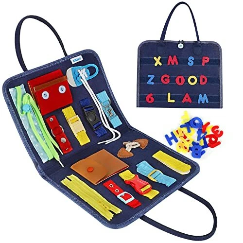 Esjay Busy Board pour Enfants, Jeux Montessori pour Apprendre La Motricité Fine,