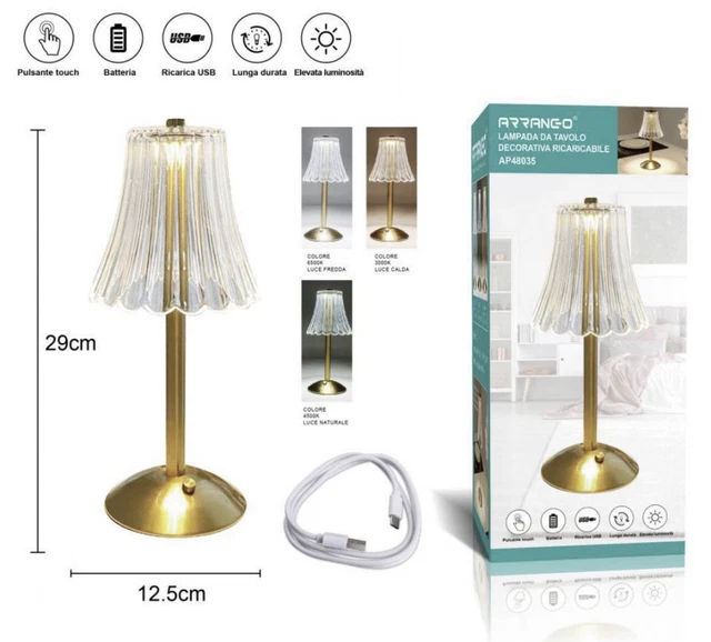 Lampada da Tavolo stile Poldina LED Dimmerabile - Ricaricabile USB Bronzo.