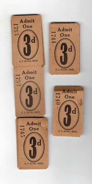 Admission tickets for JJ Miller (Horse racing?) Melbourne 1960s