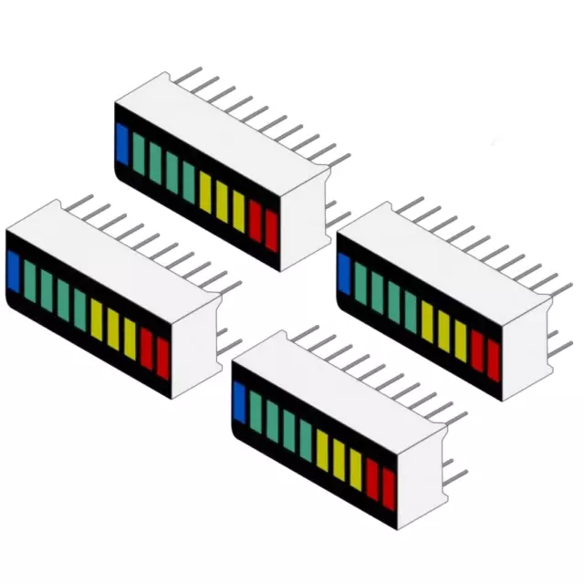 4 Pack10 Segment LED RGB Bar graph Light Display Red Yellow Green Blue