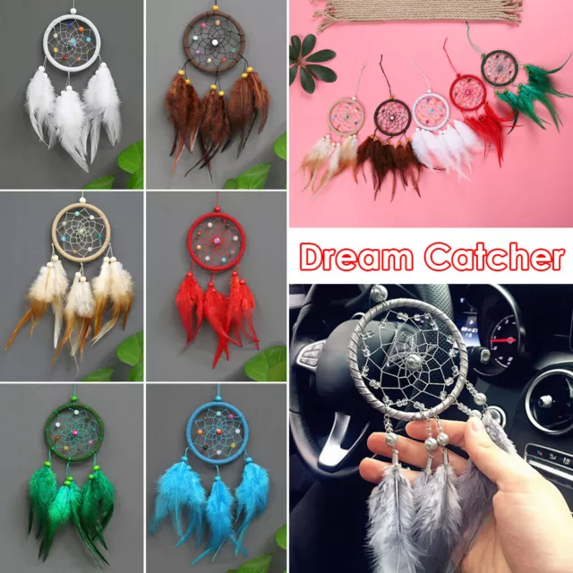 Colourful Feathers ＆ Beads Dream Catcher Hanging Ornament Car Pendant Wall Decor